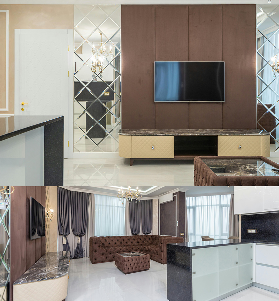 Warm modern family home interior with architectural lighting concept